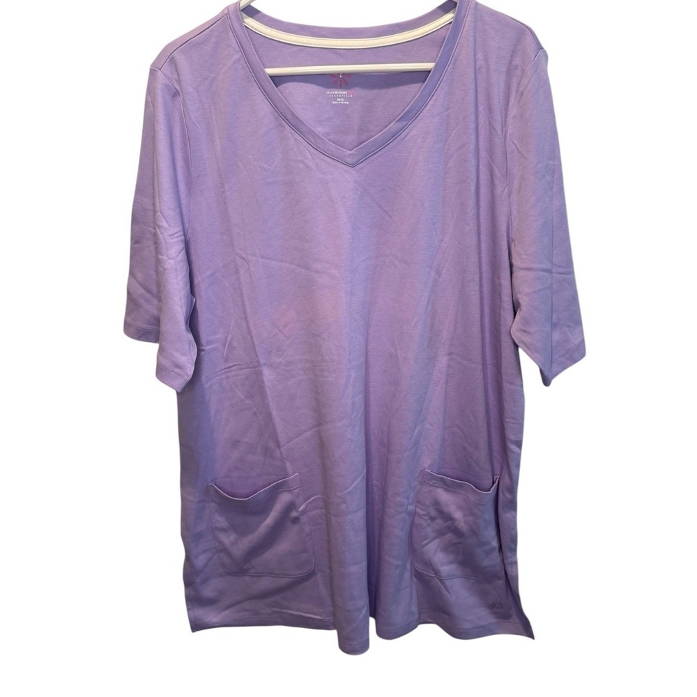 Isaac Mizrahi Womens Purple V-Neck Pima Cotton Pocket Tunic Top XL NEW Casual